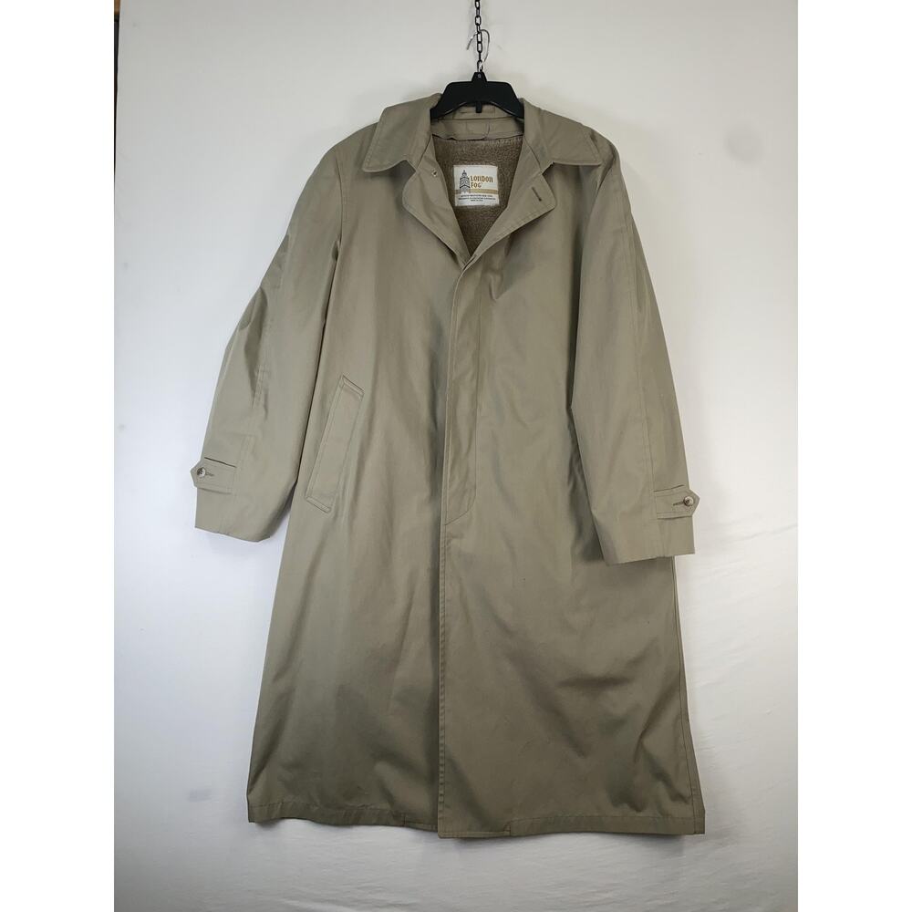 Vintage London Fog Coat Mens 44 Long Beige Rain Trench Overcoat Wamsutta USA